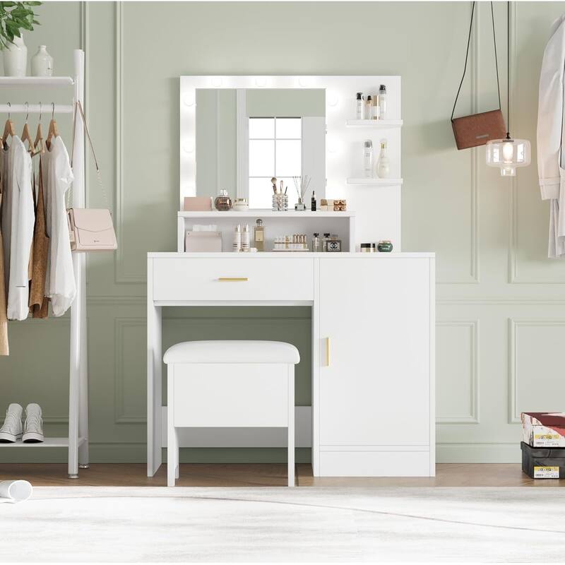 Vanity Desk, Makeup Vanity Desk with Mirror 9 LED Light Bulbs