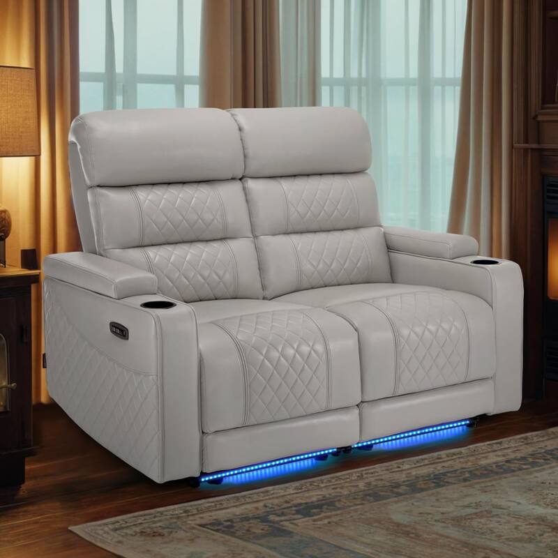 MCombo Power Reclining Loveseat Sofa with Adjustable Headrests, Home Theater Seating with Armrest Storage, Faux Leather HTS470