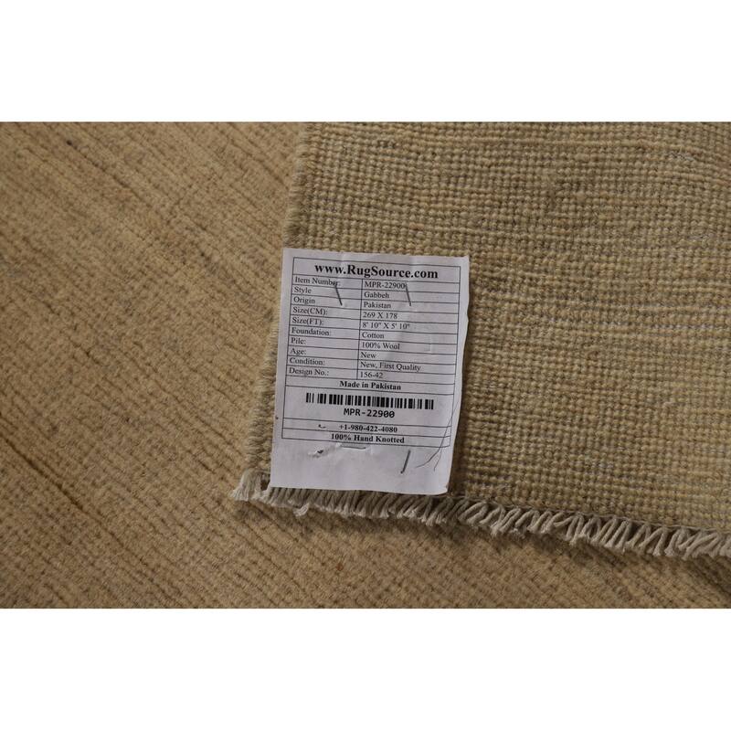 Modern Beige Gold Muted Gabbeh Oriental Area Rug Handmade Wool Carpet - 5'10"x 8'10"