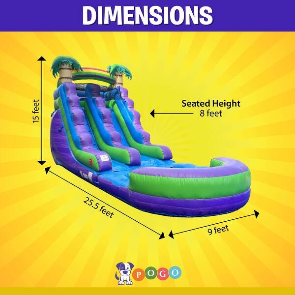 Pogo Bounce House Crossover Kids Inflatable Water Slide, Purple Marble with Blower, 15 ft