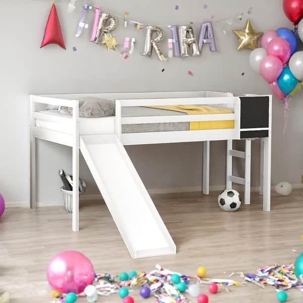slide 2 of 42, Modern Twin Size Wood Loft Bed With Slide,Stair and Chalkboard For Bedroom,Kids
