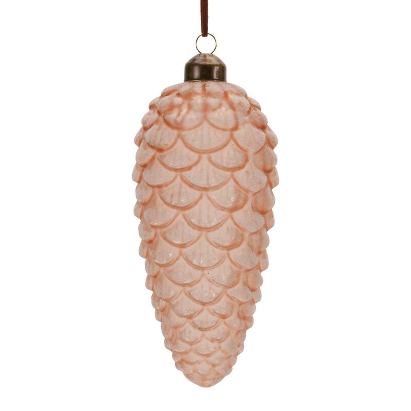 Frosted Glass Christmas Pine Cone Ornaments - 7" - Pink - 6ct