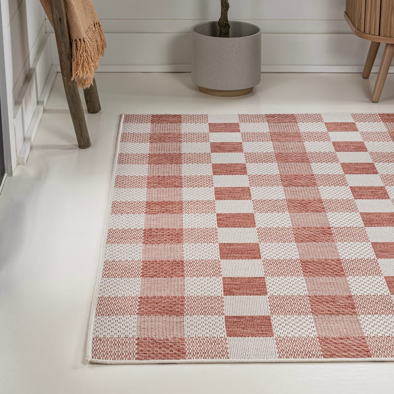 JONATHAN Y Biot Traditional Geometric Bold Gingham Black/Cream Indoor/Outdoor Area Rug