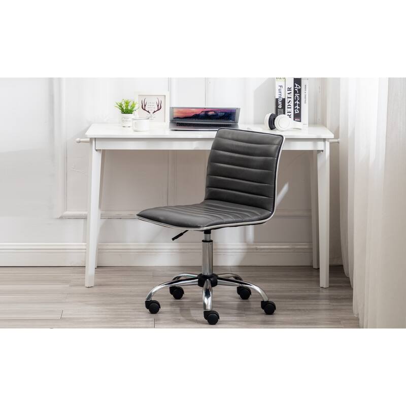 Swivel Mid Back Armless Ribbed Designer Task Chair Faux Leather Soft Upholstery Office Chair Gray - Grey