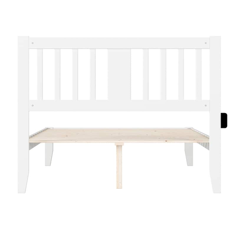 Full Bed - USB Charging Station, Grey Mission Style, Solid Wood Frame & Slat Kit Included