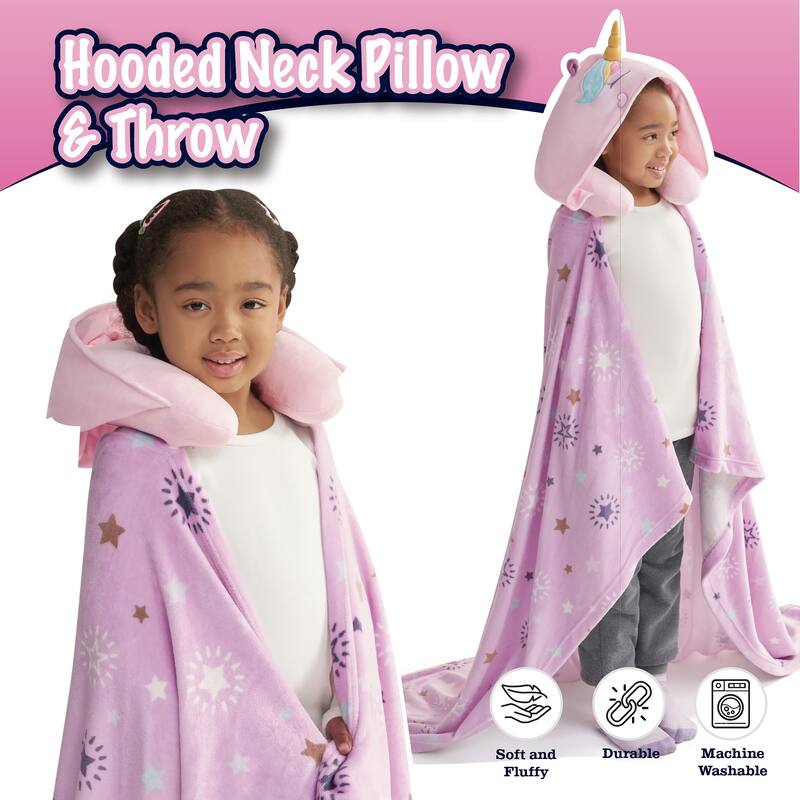 3D Animal Hooded Neck Pillow and Throw Set for Kids