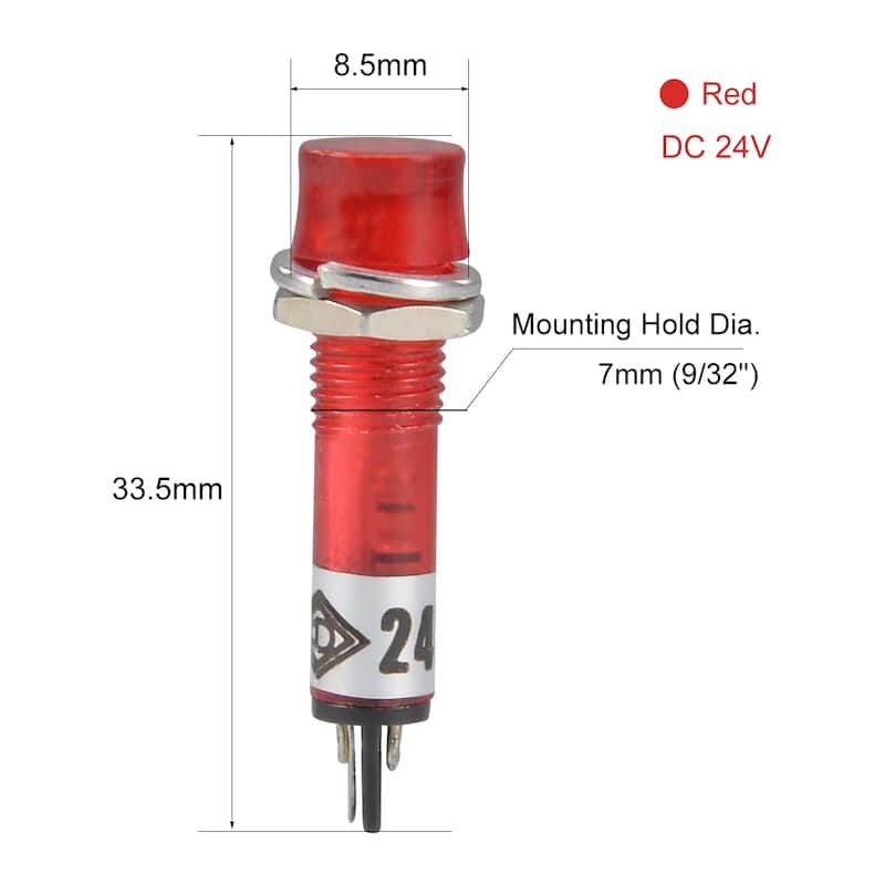 Signal Indicator Dash Light DC 24V, LED Bulbs, Panel Mount 10Pcs - Red