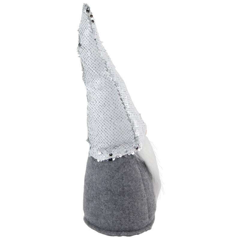 Standing Christmas Gnome with Flip Sequin Hat - 14" - Silver and Gray