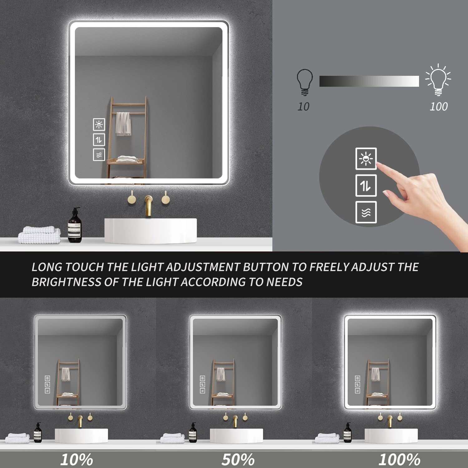 36x36 Inch LED Bathroom Mirror Vanity Mirrors with Front
