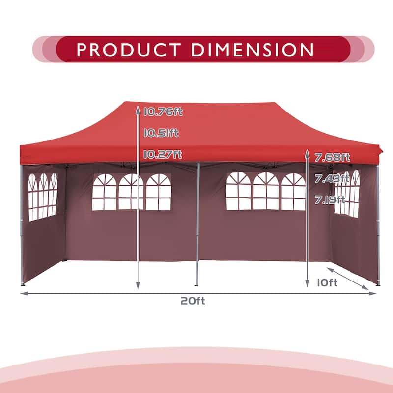 Ainfox 10x20ft Pop Up Canopy Tent Outdoor Instant Folding Canopy with 4 Sidewalls for Wedding Beach Camping