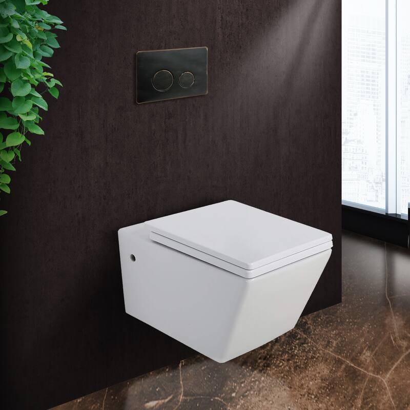 Toilet Combo Set - Toilet Bowl With Soft-Close Seat, 2"x 4" Concealed Tank And Carrier System, Push Buttons Included. - Oil Rubbed Bronze Round - Push Plates (Metal)