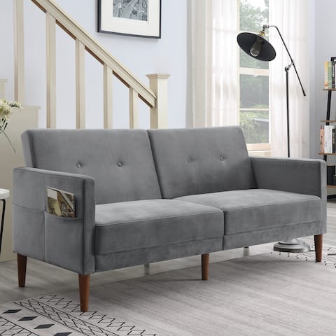 Merax Modern Convertible Velvet Sofa Bed for Small Space