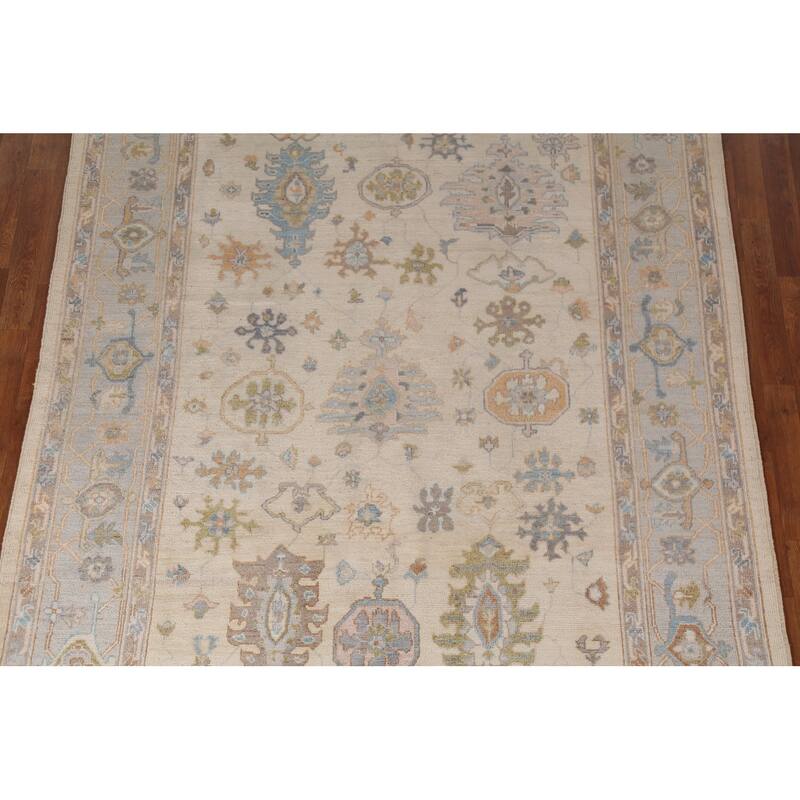 Ivory Oushak Vegetable Dye Turkish Area Rug Handmade Wool Carpet - 6'3"x 9'0"