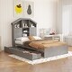 preview thumbnail 14 of 69, Wooden platform bed with house shaped storage headboard and drawers