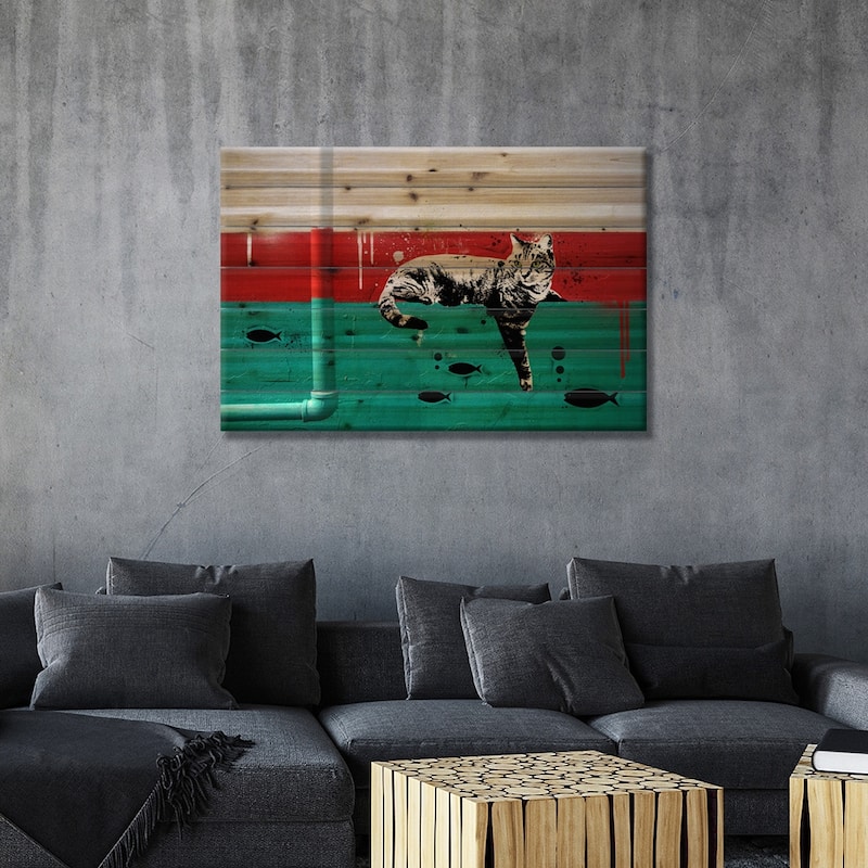 Gone Fishing Print On Wood by 5by5collective - Multi-Color