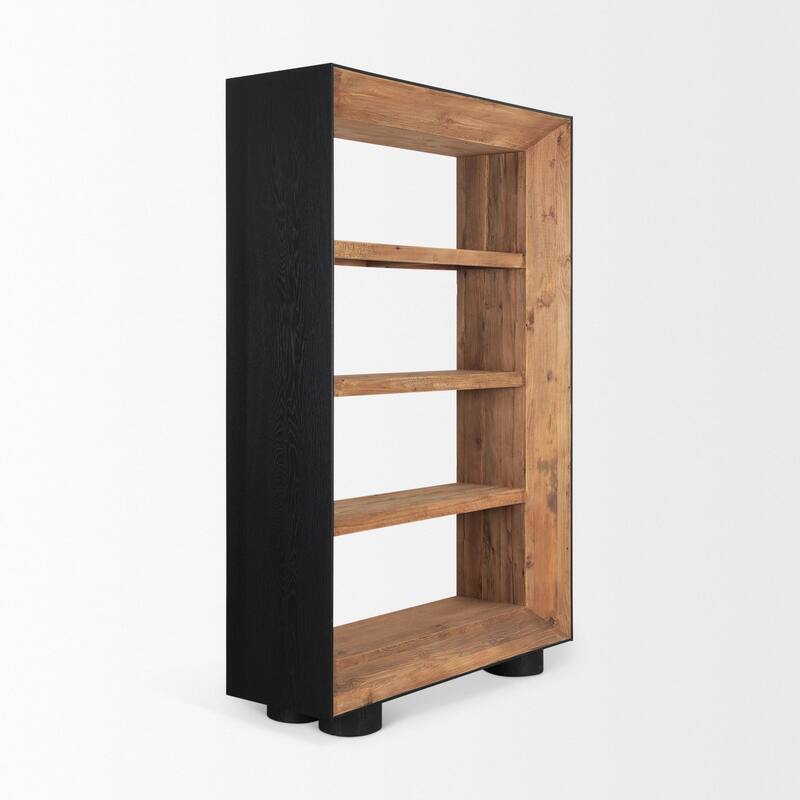 Tabor Natural Wood w/ Black Oak Frame Bookcase - 47.0L x 16.0W x 72.0H