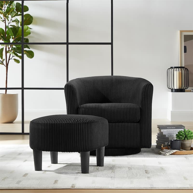 Corduroy Swivel Accent Chair with Ottoman
