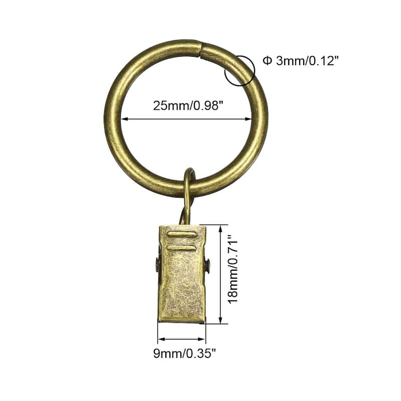 10Pcs Curtain Clips Drapery Shower Rings w Clips 0.98" Interior Dia - Bronze