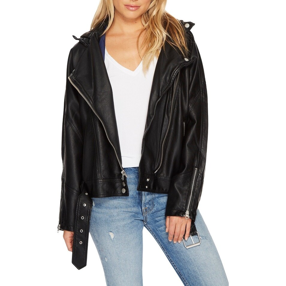 Shop Free People Black Womens Size Xs Drapey Faux Leather Moto Jacket Overstock 28379381