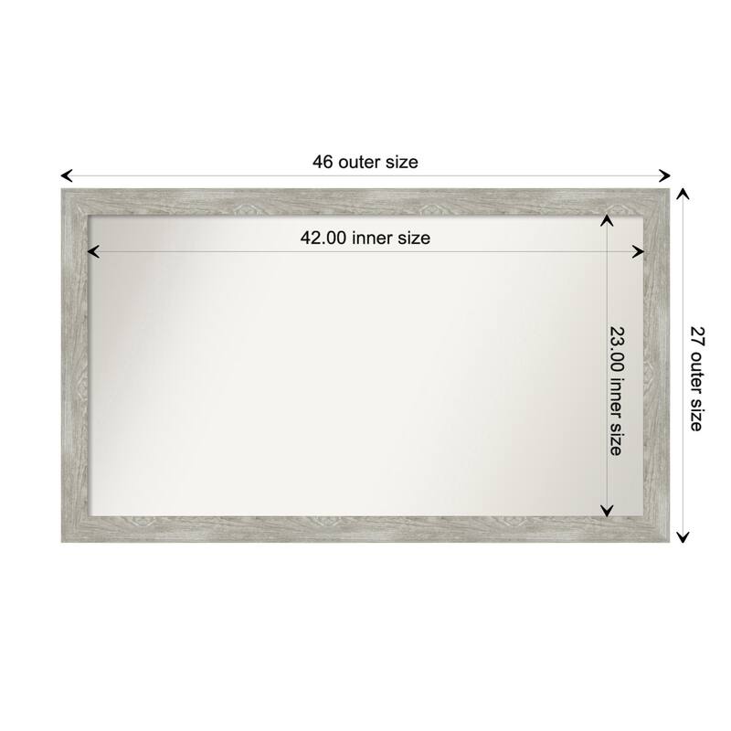 Dove Greywash Narrow Framed Non-Beveled Custom Wall Mirror, Bathroom Vanity Mirror - Outer Size: 45.5 x 26.5