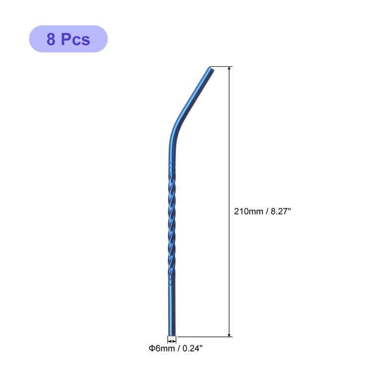 8Pcs 8.27" Long 0.24" Dia Stainless Steel Straws Bent Threaded Straws - Blue