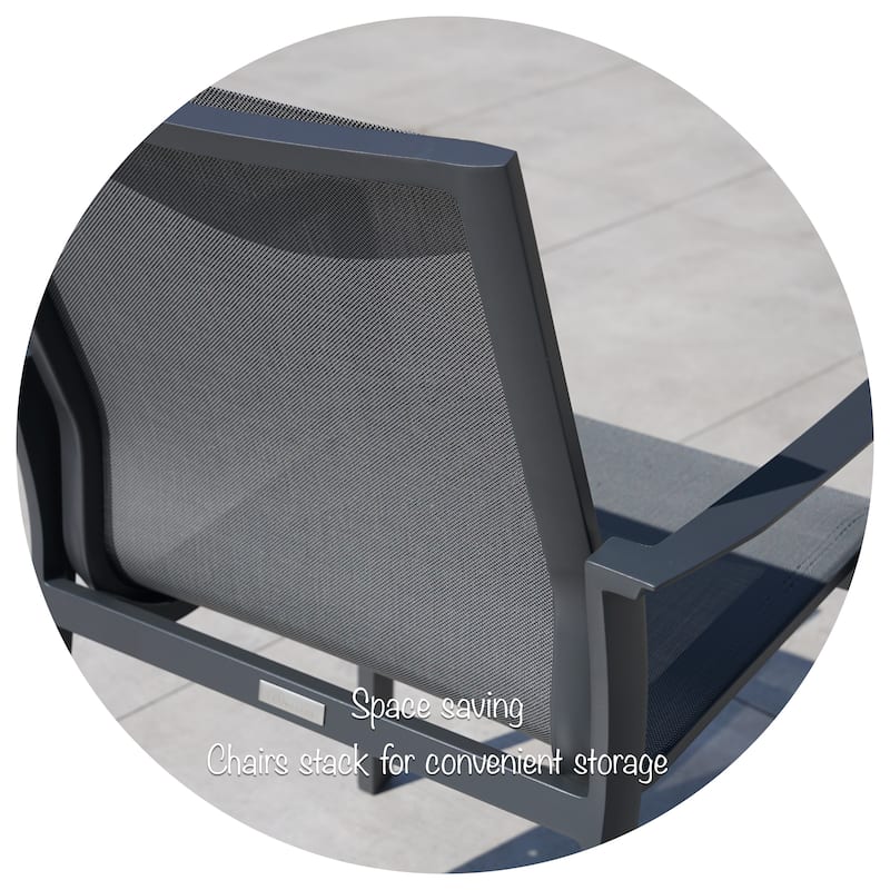 Nicola Dark Grey 7-Piece Aluminum Outdoor Dining Set with Sling Set in Pewter - N/A