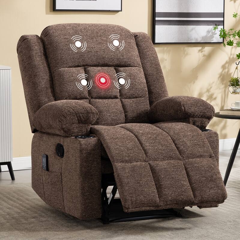 Ebello Manual Recliner Chair with Massage and Heat, Fabric Recliner with Cup Holders & Storage Pockets, Lounger for Living Room