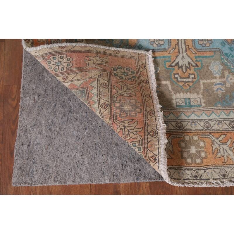 Hand Knotted Oriental 100% Wool Carpet Traditional All-Over Beige & Ivories Heriz Runner Rug - 10' 9'' X 3' 4''