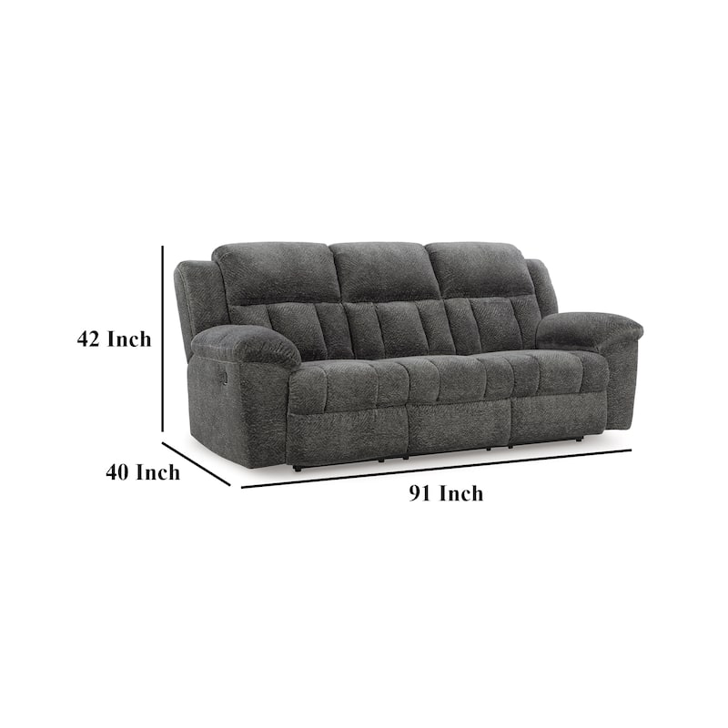 Briar Manual Reclining Sofa Dark Gray Polyester, Metal Frame, 91 Inch
