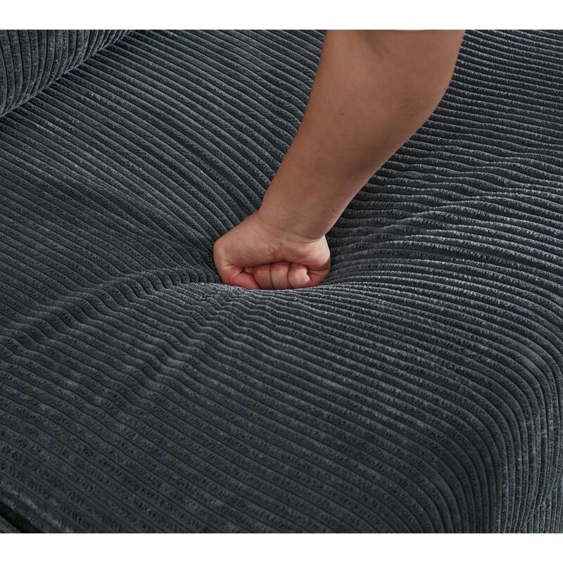 Oversized Modular Sectional Sofa Set, L Shaped, Corduroy Upholstered, 5 Seat, Gray