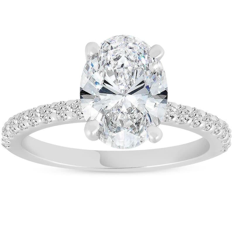 Bliss Diamond Certified 3 3/8Ct Oval Diamond Engagement Ring Hidden Halo Lab Grown White Gold - 6