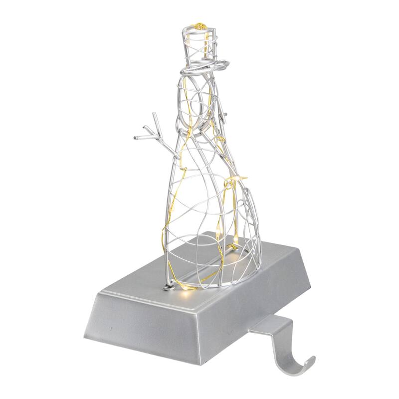 8" LED Lighted Silver Wired Snowman Christmas Stocking Holder