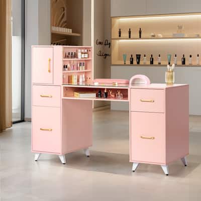 Embossed Particle Board Tempered Glass 55" W Manicure Table