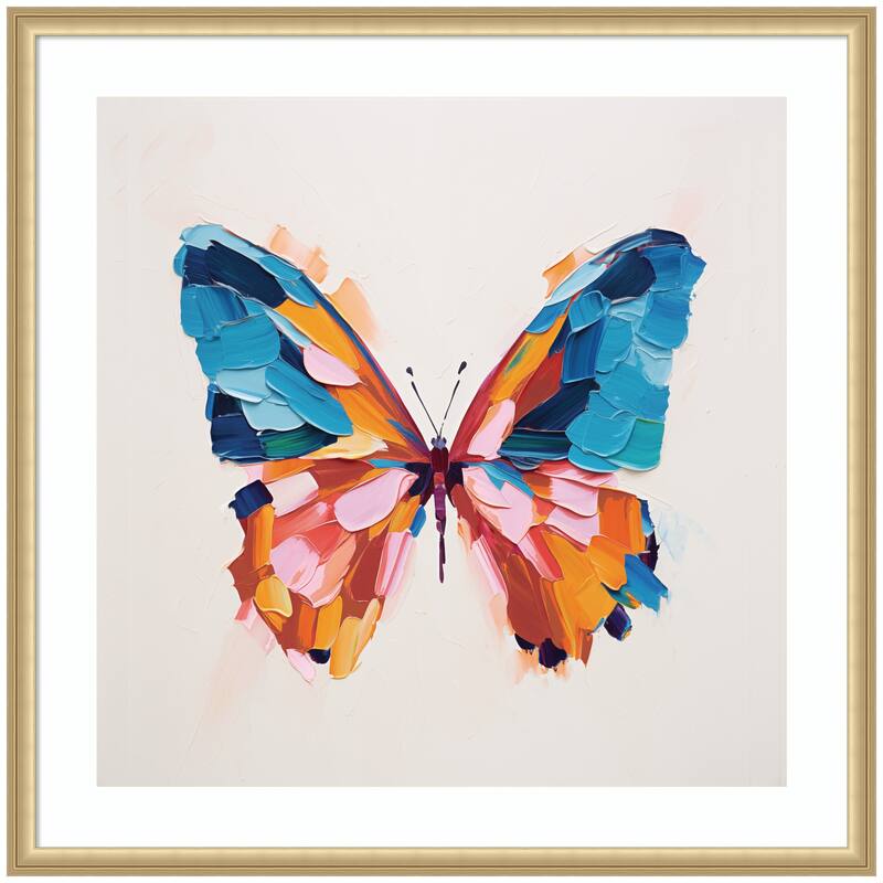 Kate and Laurel Framed Art Bold Colorful Brush Boho Butterfly by The Creative Bunch Studio - 34x34 - Gold