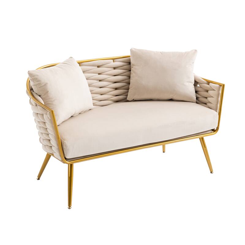 luxhomez Velvet Accent Chair Armsofa Tufted Sofa with Metal Frame for Living Room Bedroom Office Balcony Beige