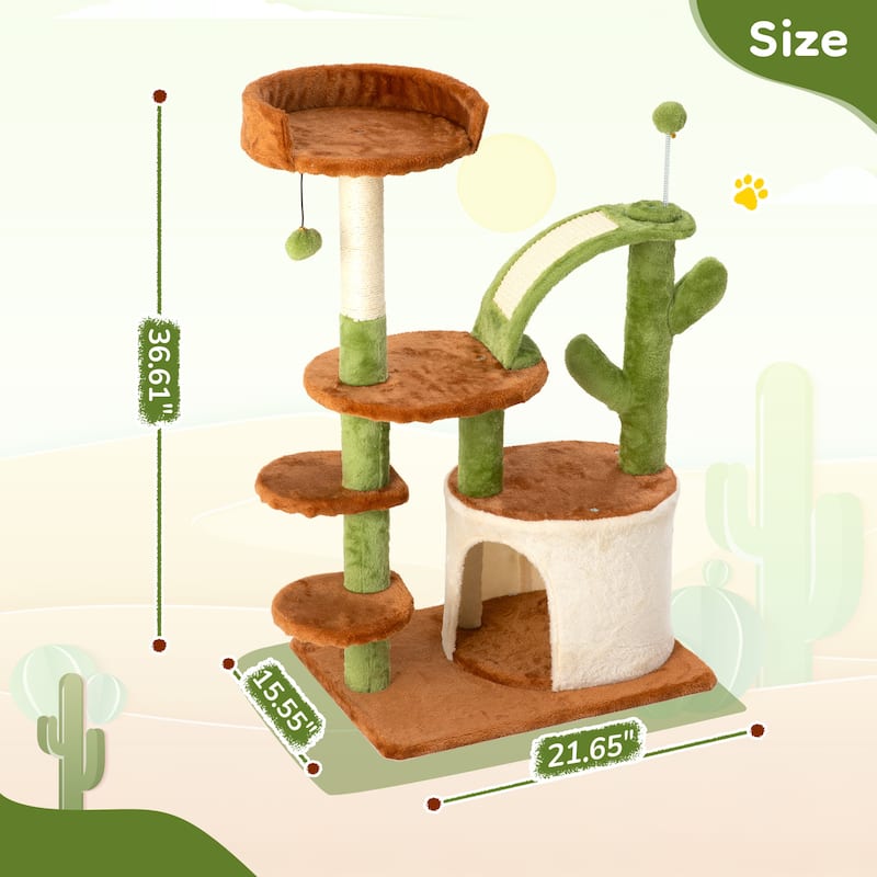 Cactus Cat Tree, Multi-Level Cat Tower with Scratching Posts, 36.6" - N/A