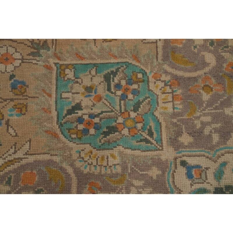 Hand Knotted Oriental 100% Wool Carpet Traditional Floral Brown Tabriz Area Rug - 12' 4'' X 9' 8''
