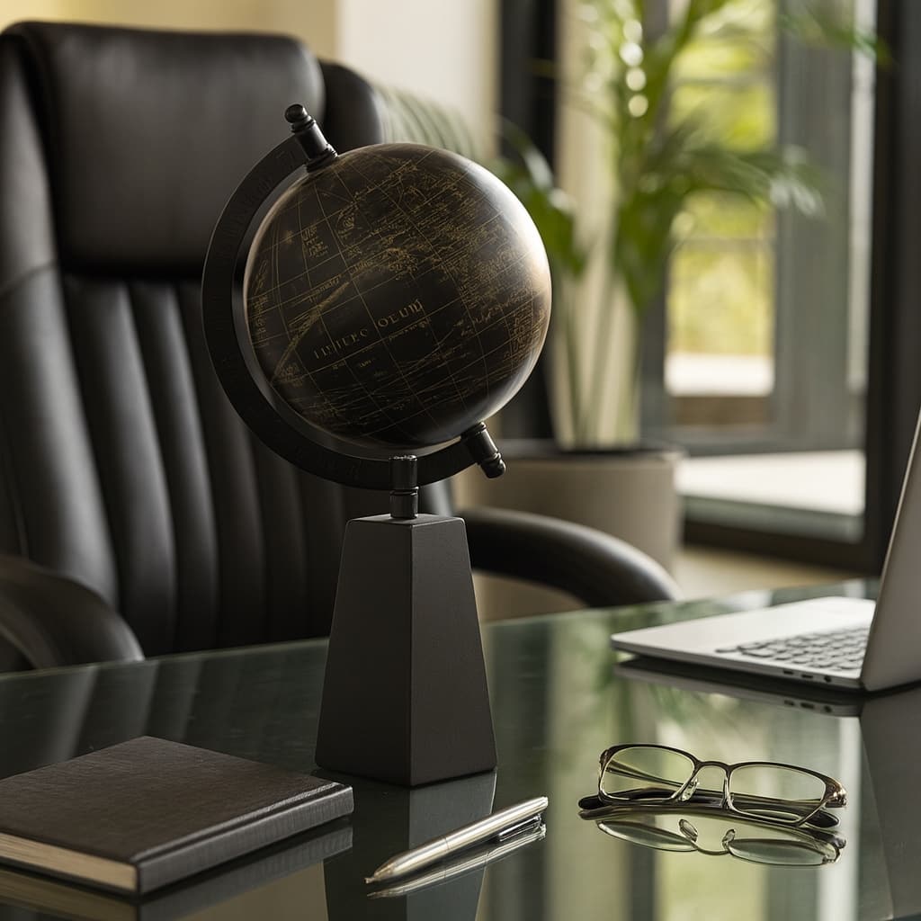 Modern Mango Wood Globe Sculpture Orb for Tabletop Accent - 11", Black - 11.0"