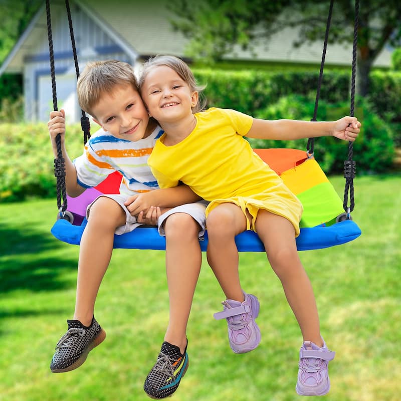 9.5' Heavy Duty Metal Swing set for Backyard with Platform Swing, Belt Swing, and Trapeze Bar