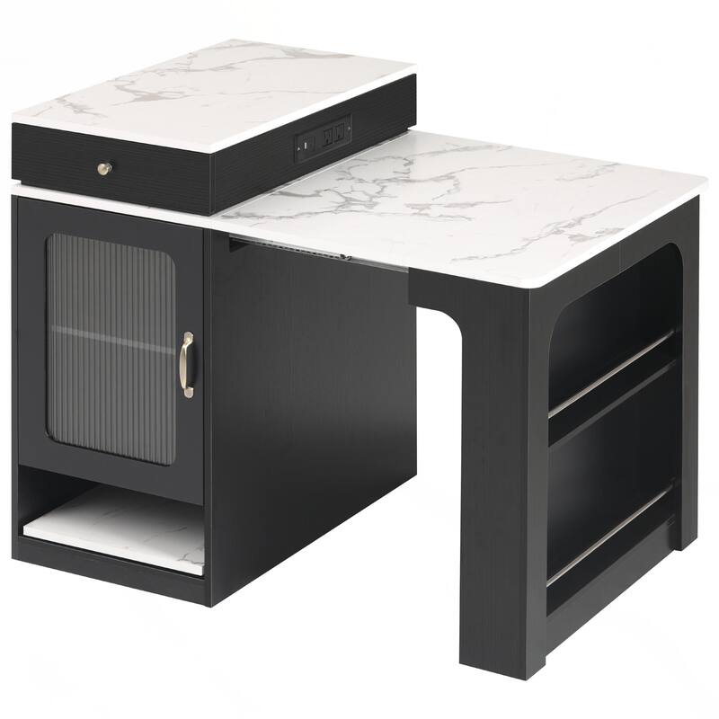 Kitchen Storage Table with Double-sided Storage, Kitchen Island with 2 Drawers