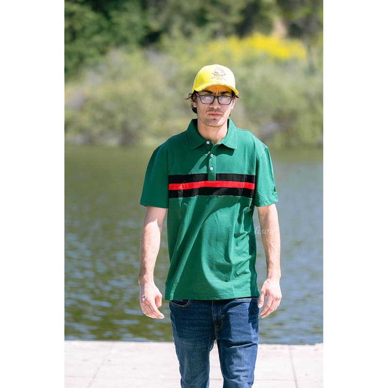 Hemingway Pilar Green w. Black & Red Stripes Regular Fit Polo Shirt by Alison Nautical