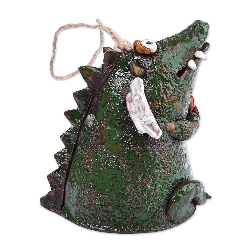 Novica Handmade Love-Struck Dragon Ceramic Bell Ornament