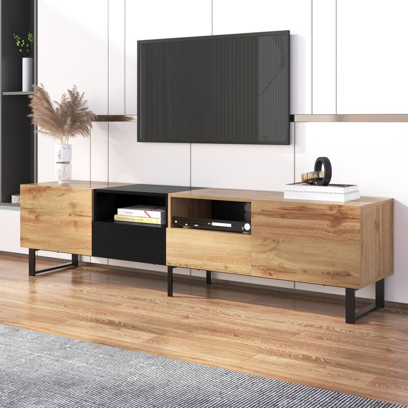 Sleek TV Stand with 2 Drawers & 2 Cabinets for 85" TVs, Entertainment Center with Drop-Down Door