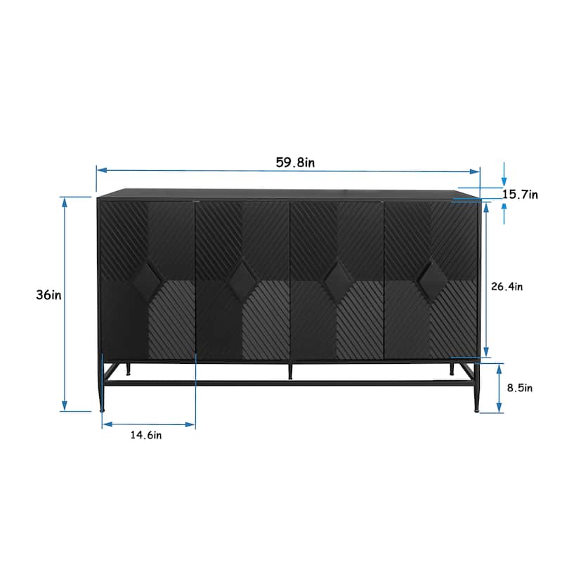 Accent Black Lacquered 4 Door Wooden Cabinet Sideboard Buffet Server Cabinet Storage Cabinet