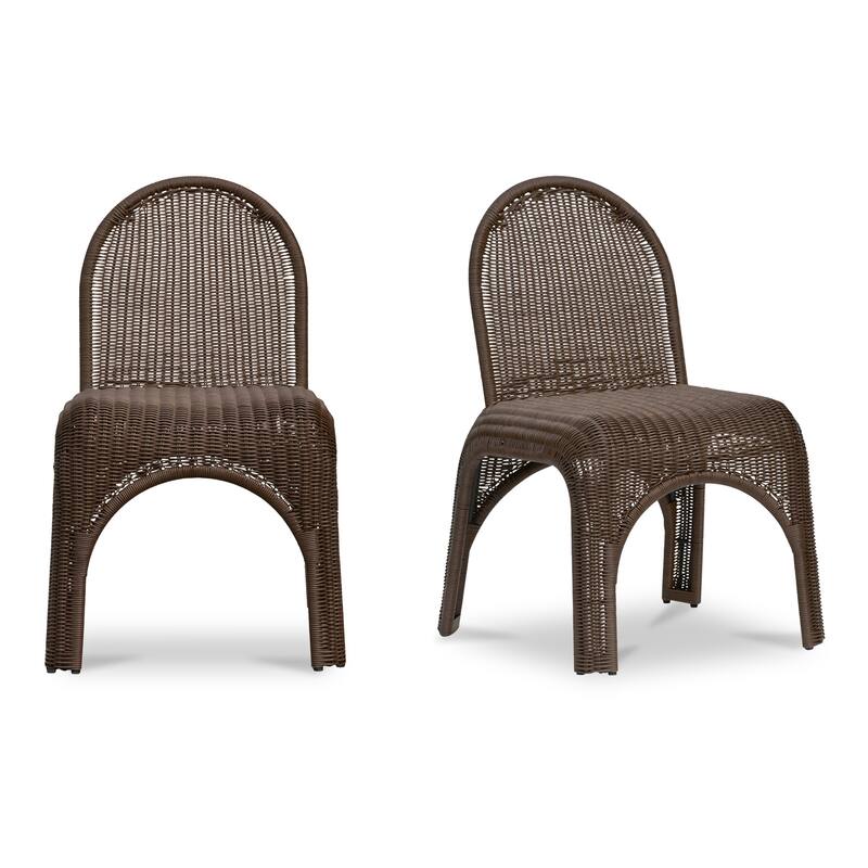 NADAAL STUDIOS Maireth Outdoor Dining Chair, Curved Wicker Design, Iron Frame, Brown Finish - Set of 2 - Brown