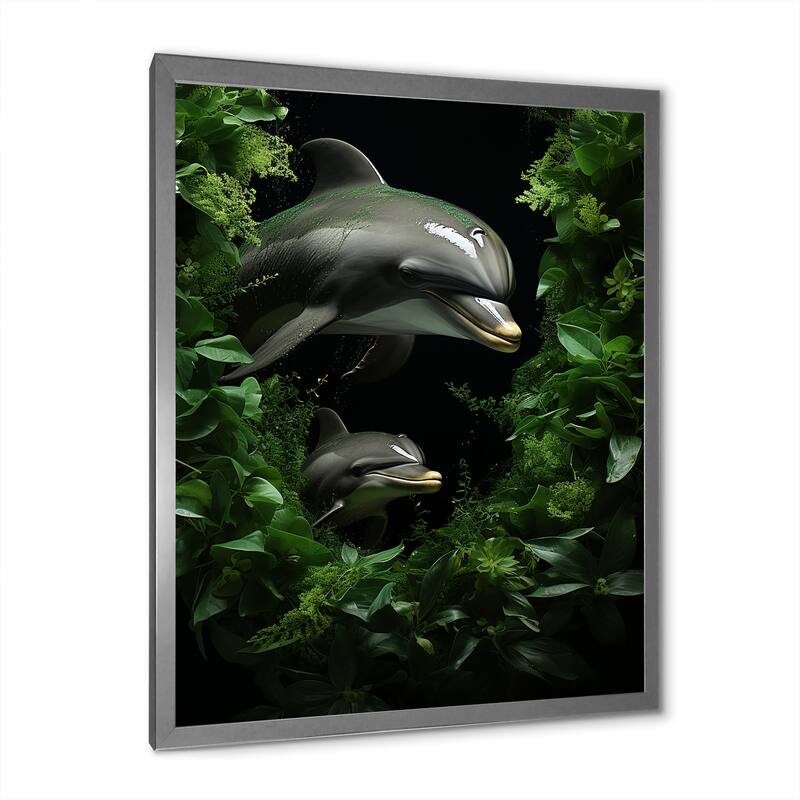 Designart "Dolphin Eco Guardians " Animals Dolphin Framed Wall Decor