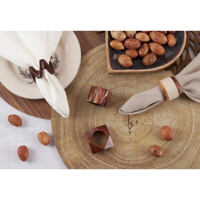 Napkin Rings With Rope and Wood Design (Set of 4) - Natural