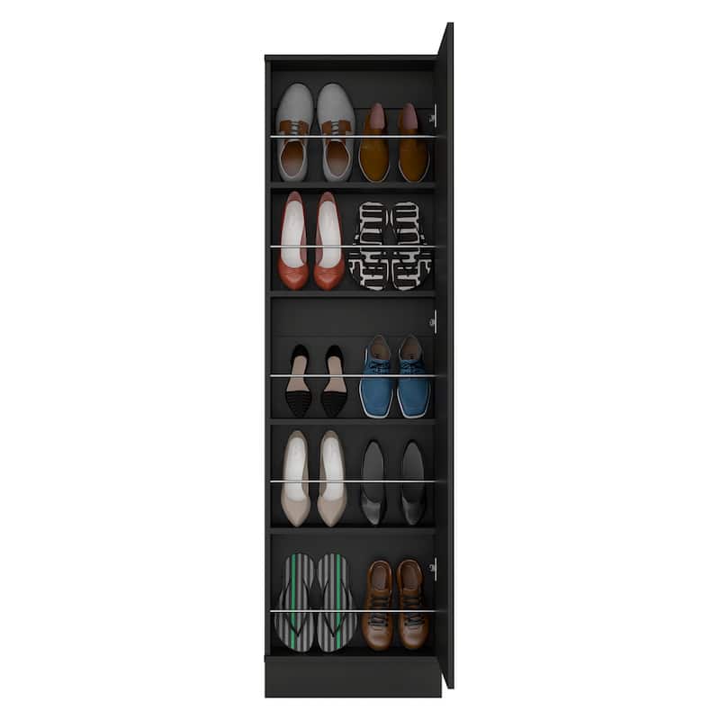 Shoe Rack Chimg, Mirror, Five Interior Shelves, Single Door Cabinet - Black