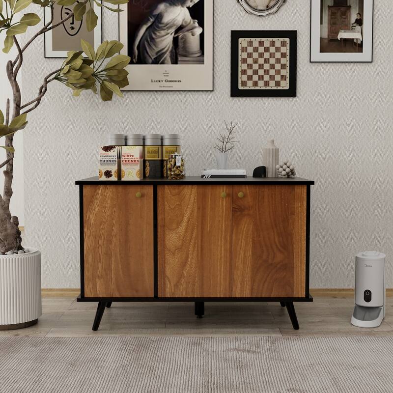 Anmytek Cat Litter Box Furniture with Hidden Plug, 3 Doors,Indoor Cat Washroom Storage Bench Side Table Cat House