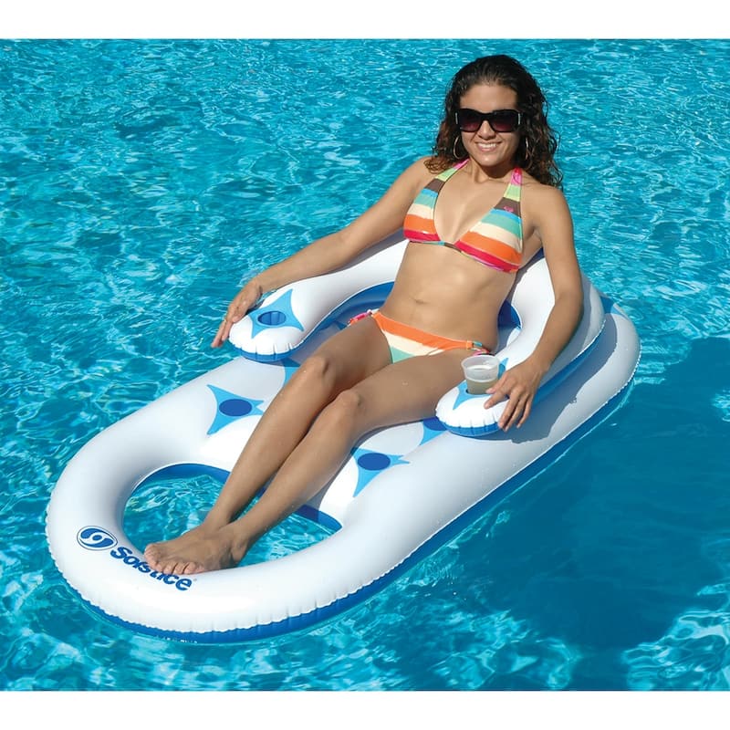 64-Inch Inflatable Solstice Blue and White Lounge Inflatable Swimming Pool Float - 64"